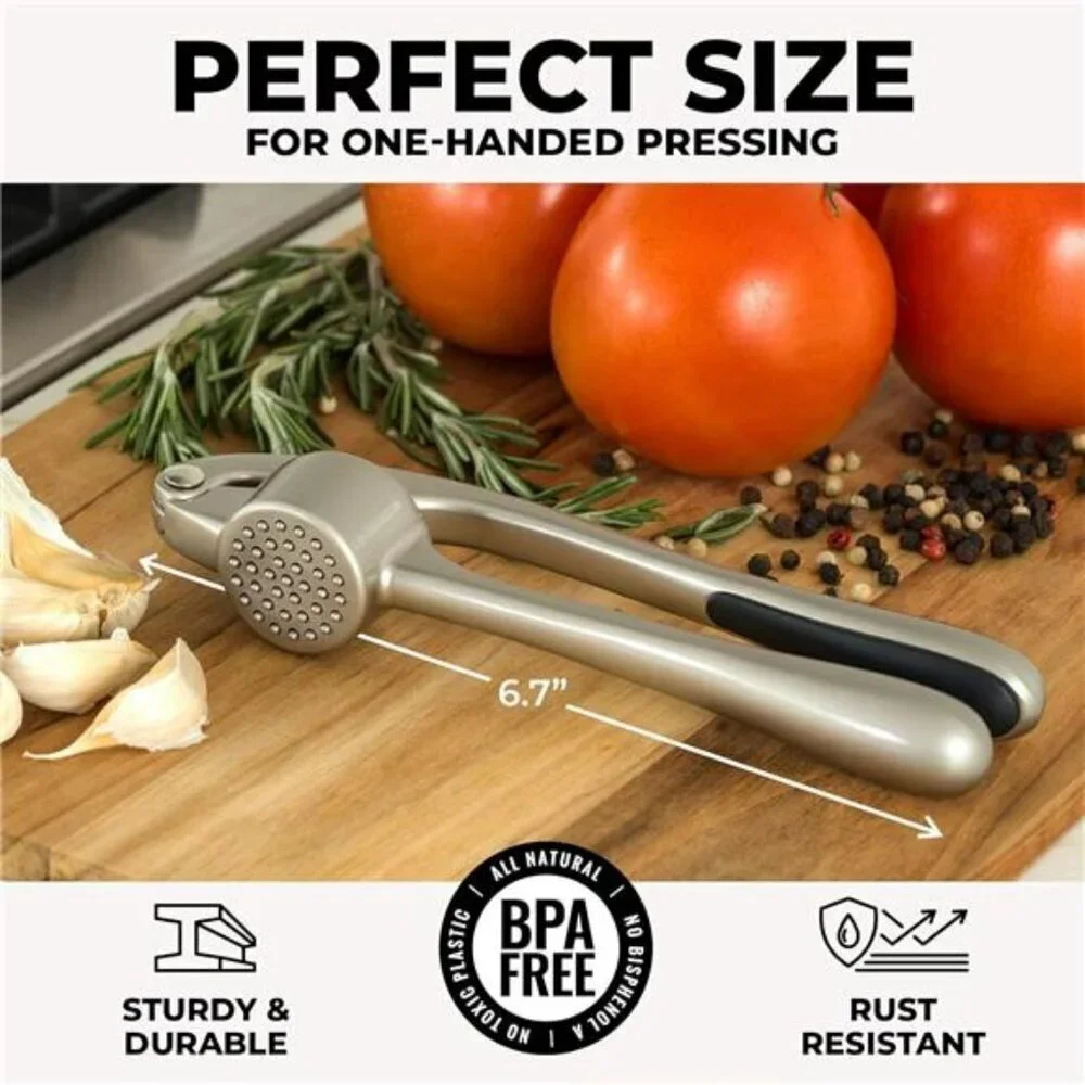 Kitchen Garlic Press Set with Silicone Peeler Dishwasher Safe Easy Squeeze